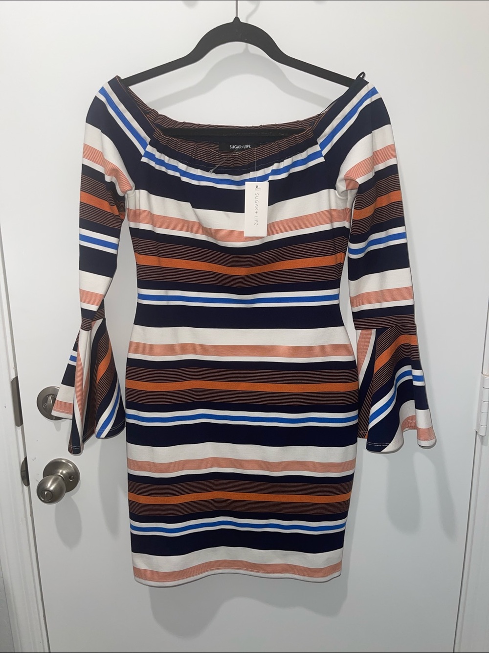 Striped Navy and Orange Dress Bodycon